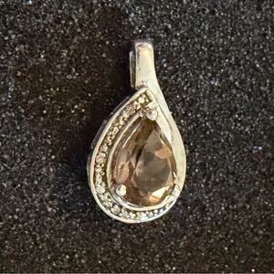 Smoky Quartz Pear Teardrop with CZ Accent Vintage Inspired Necklace